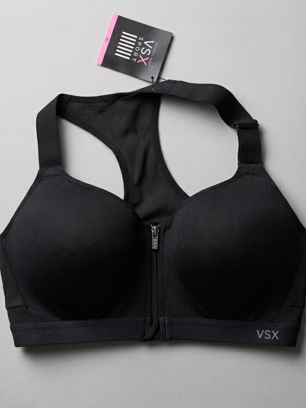 NWT Victoria's Secret VSX Sport Front-Zip Underwire Sports Bra 36C Black